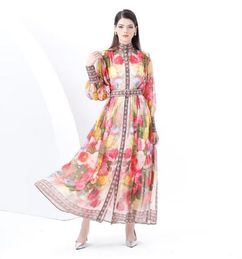 Floral Button Down Long Maxi Dress